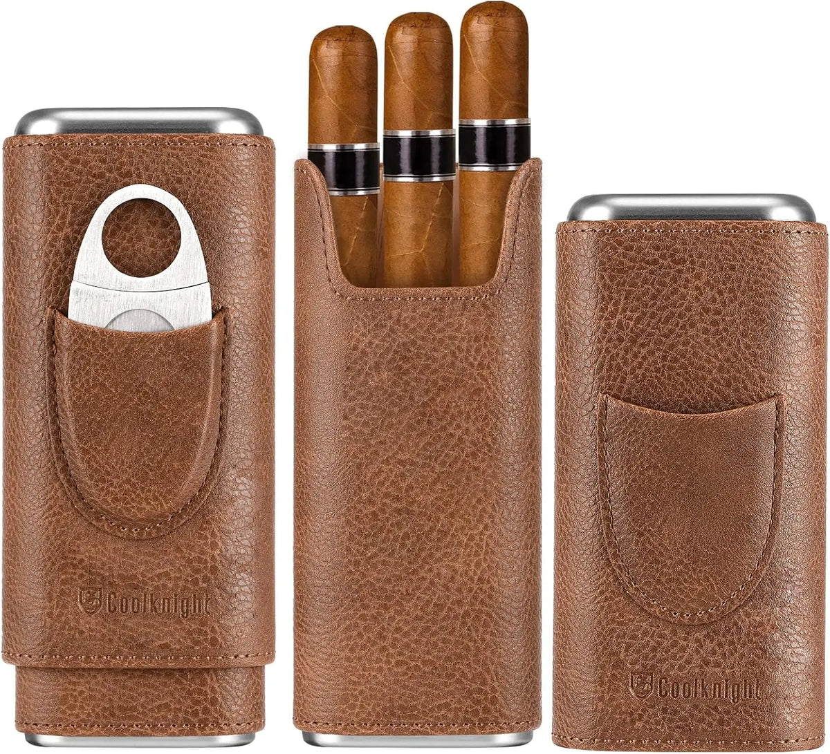 Leather Cigar Travel Case with Cedar Lining + Cutter