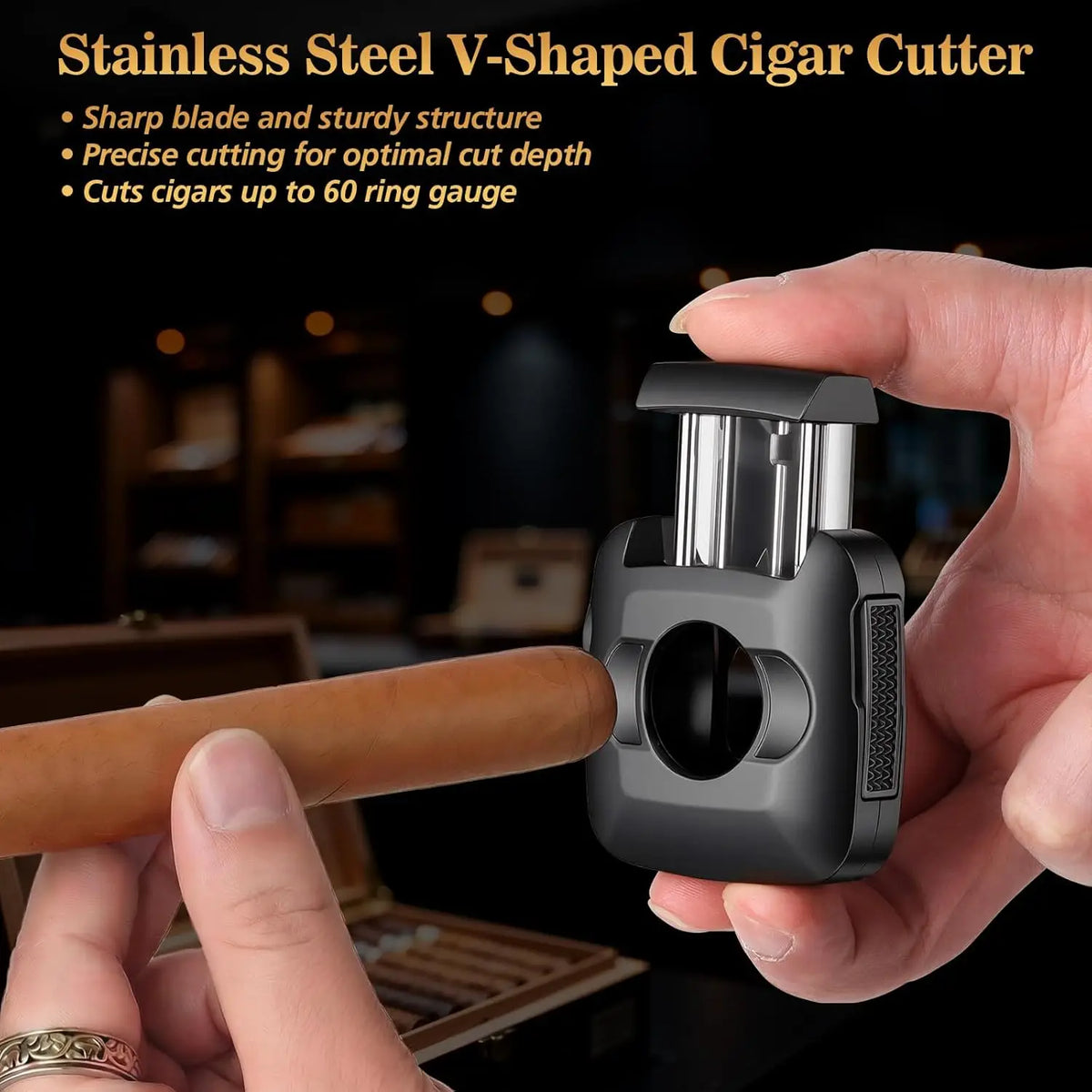 Straight guillotine blade of stainless steel cigar cutter, 60 ring gauge capacity