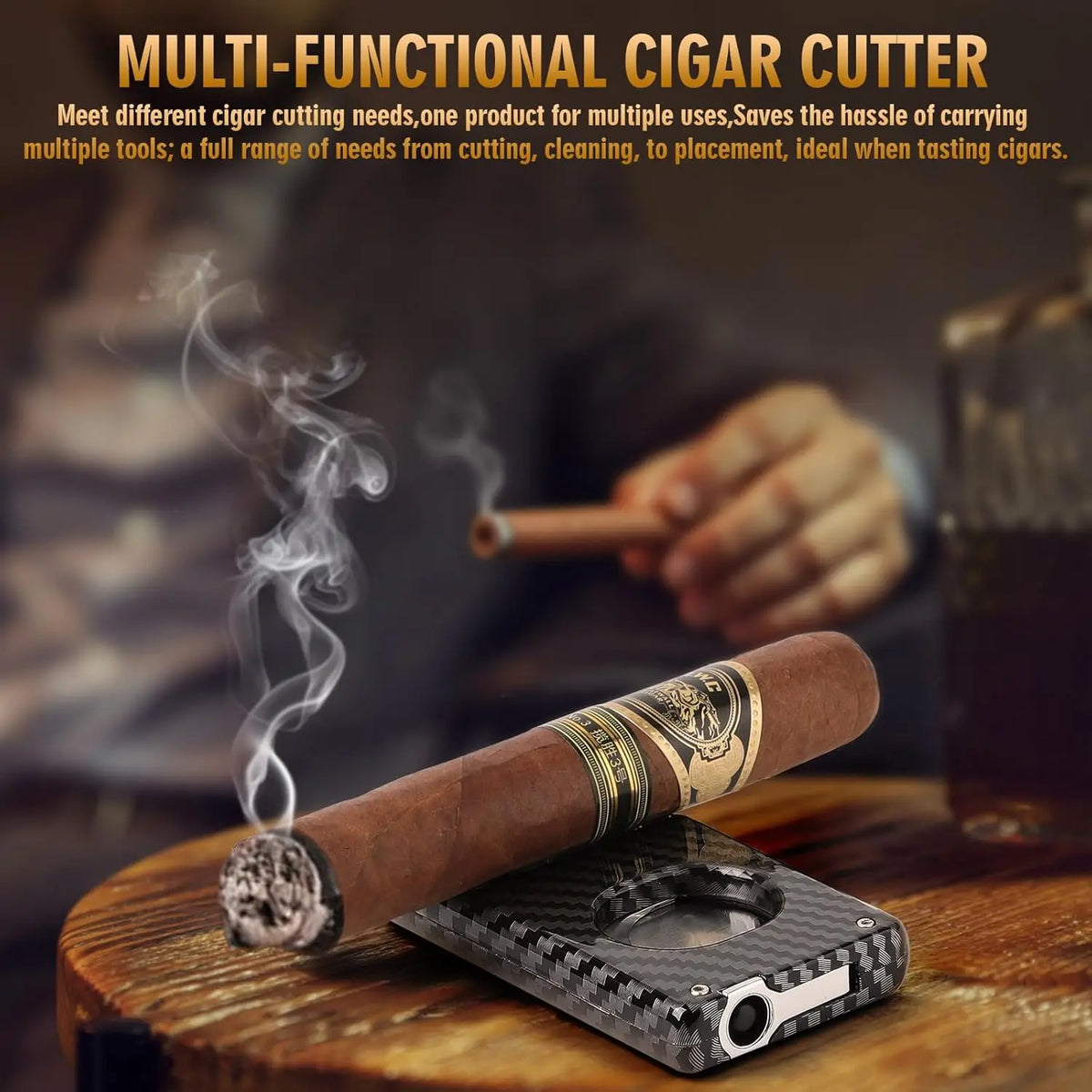 Flat cutter blade of the 5-in-1 cigar cutter set showing stainless steel edge