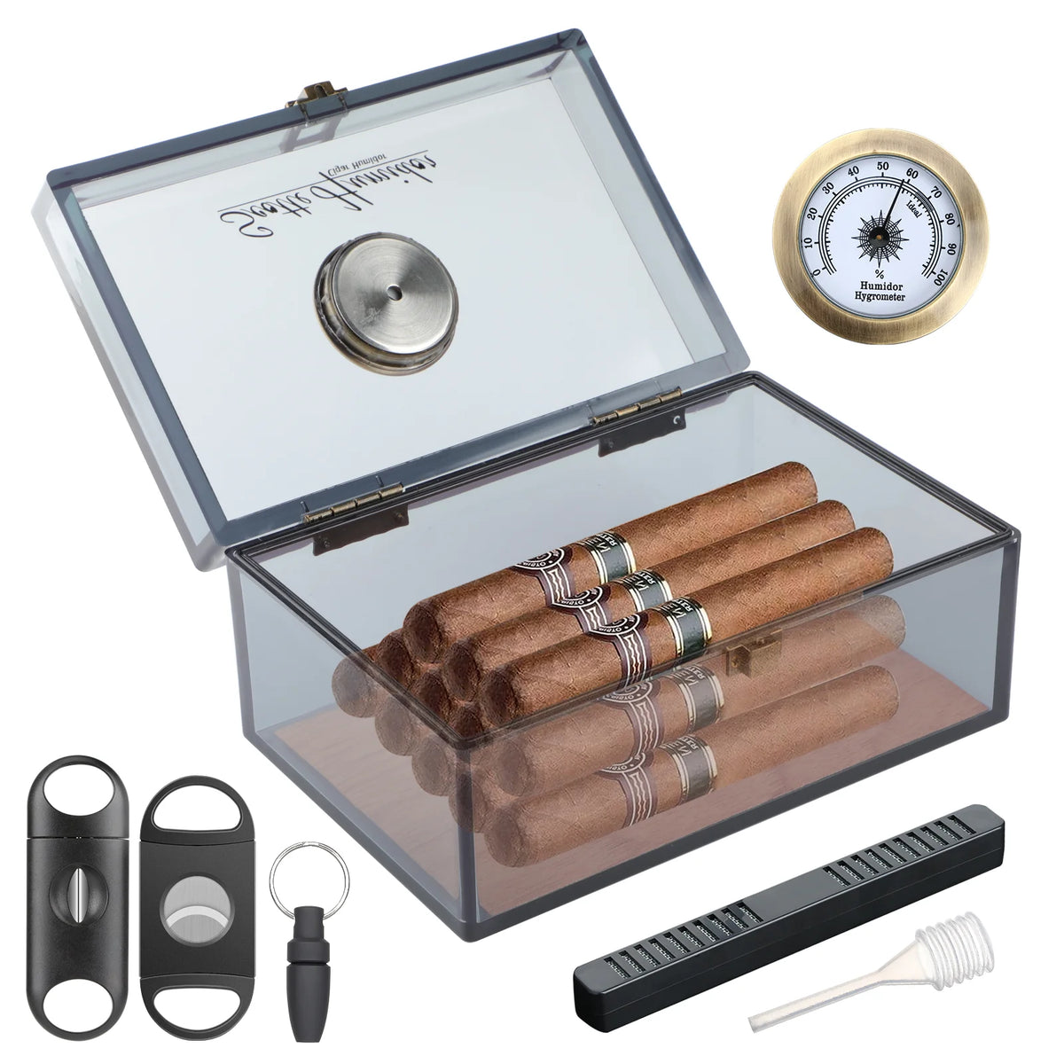Scotte acrylic cigar humidor white and grey color options side by side