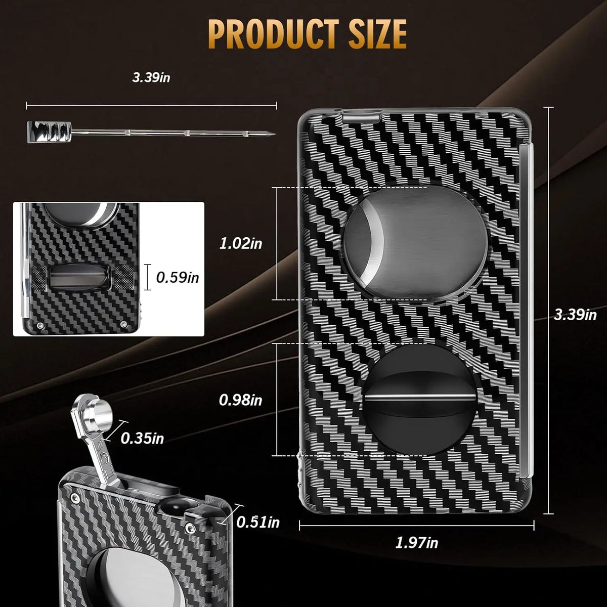 Draw enhancer needle extended from the 5-in-1 cigar cutter set body
