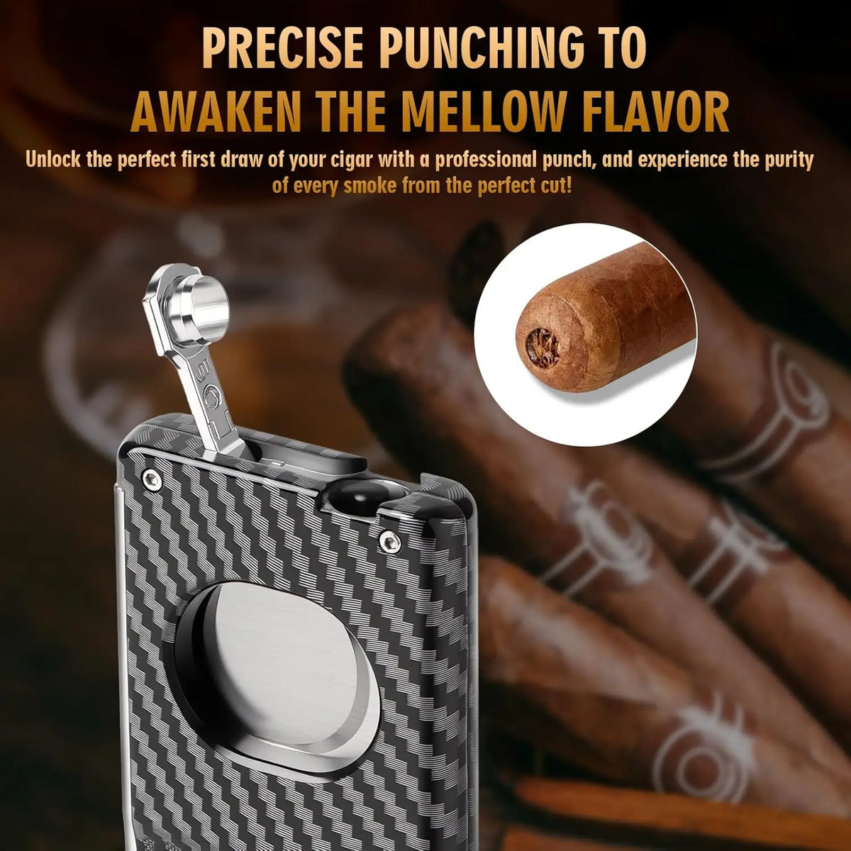 Cigar holder slot on the 5-in-1 cutter set, 0.59-inch opening fits up to 60 ring gauge