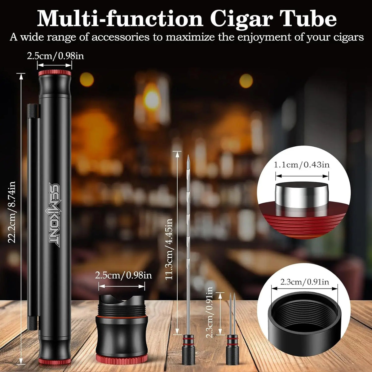Twin cigar draw-fix needles from the 5-in-1 travel cigar tube kit, close-up