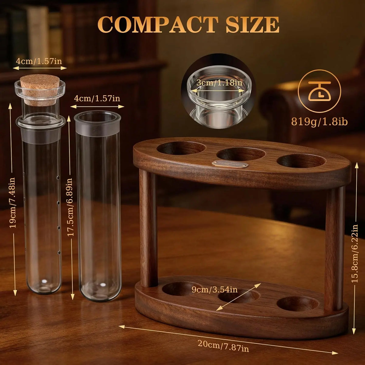 Solid cork stopper sealing the outer glass tube of the cigar infusion kit