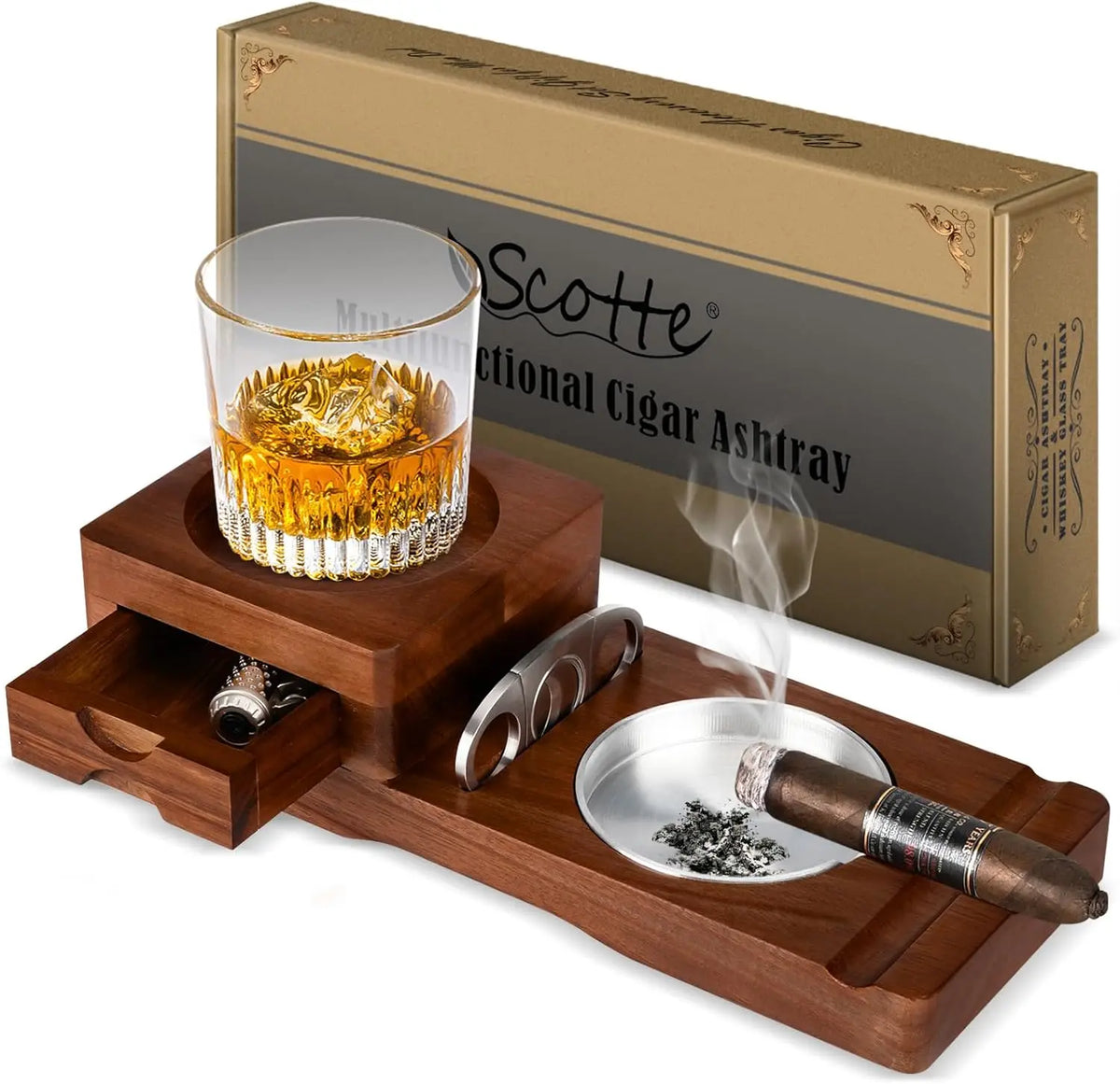 Scotte ashtray tray Brown finish detail showing solid wood grain and protective lacquer surface