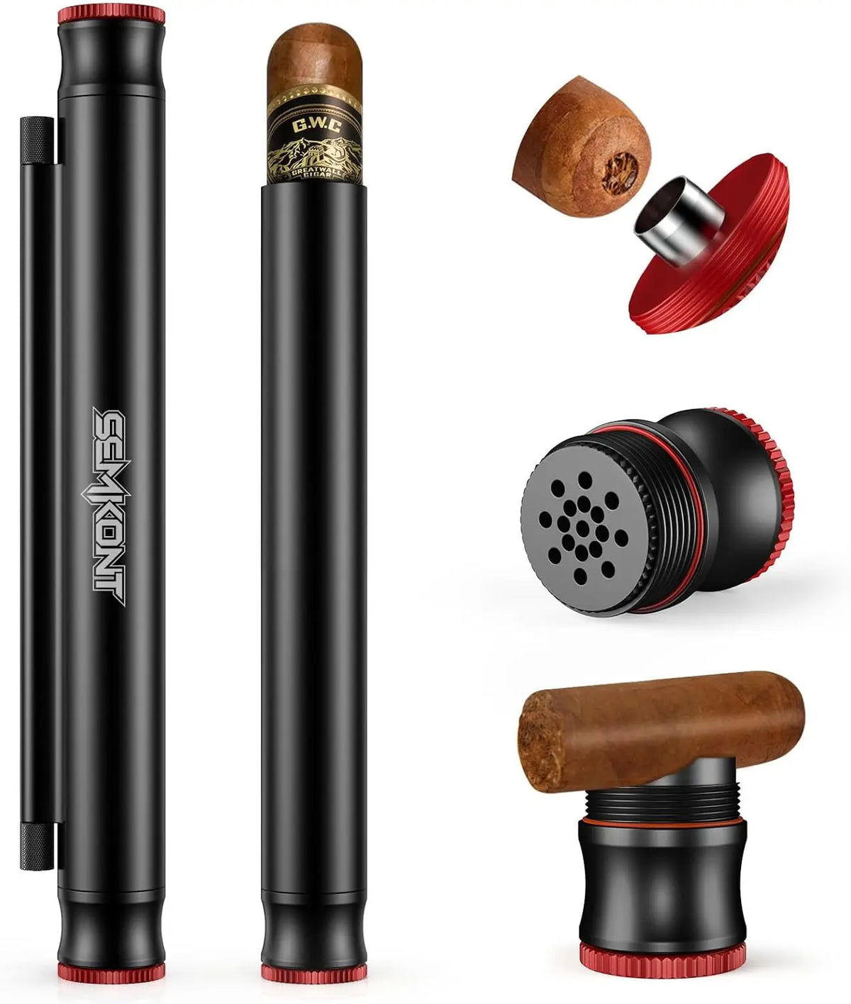 Travel cigar tube cap detail showing 2.3 cm opening for up to 56 ring gauge cigars