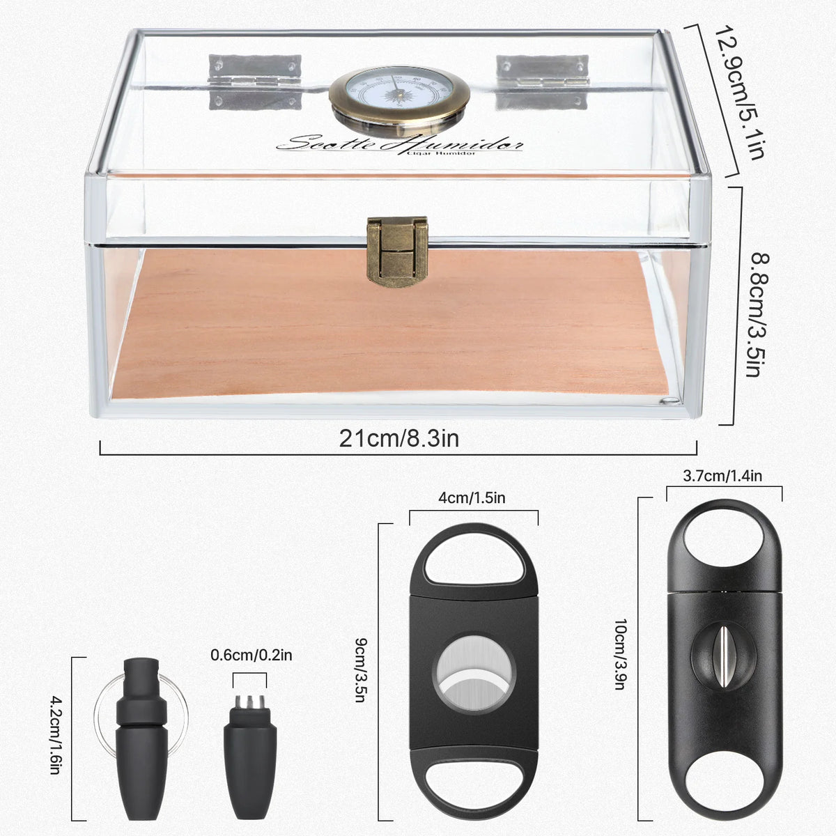 Scotte cigar humidor grey variant with guillotine cutter and punch accessories