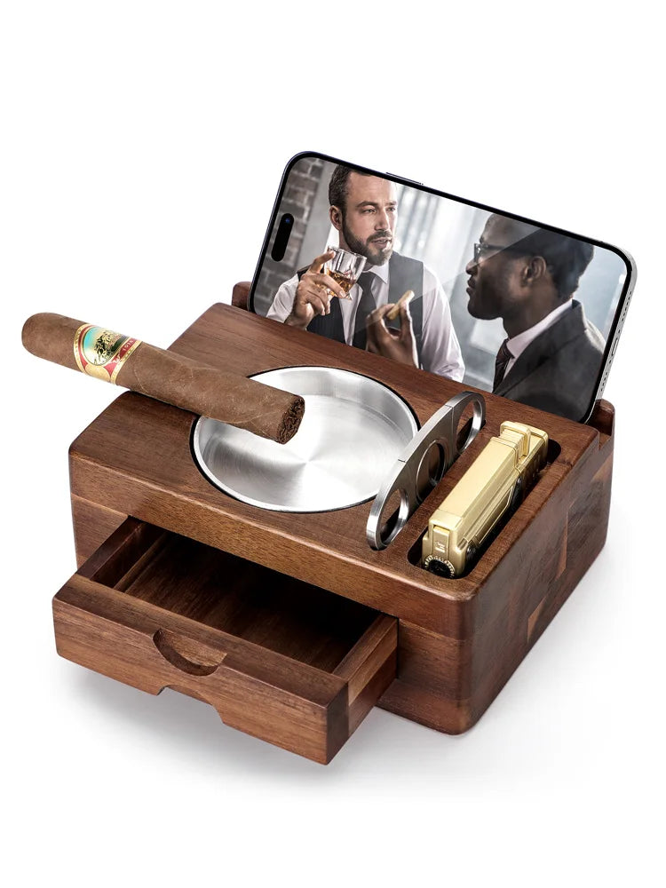 Close-up of natural wood grain on solid wood cigar ashtray surface