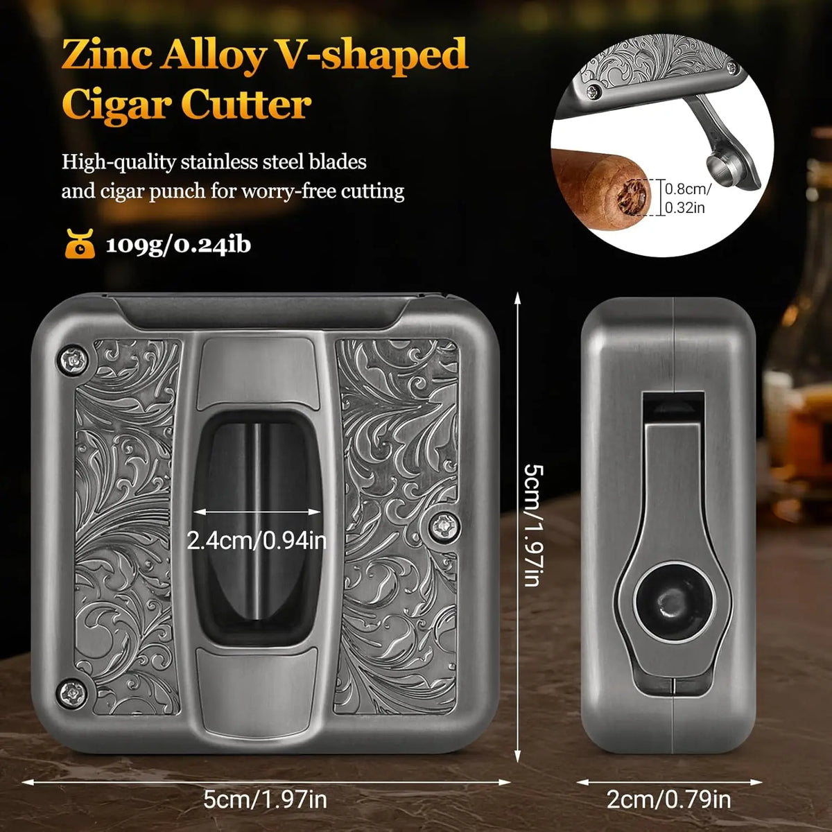 4-in-1 Cigar Cutter with V-Cut, Punch, Holder & Nubber