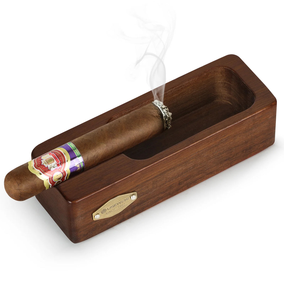 Wooden cigar ashtray octagonal shape close-up grain detail
