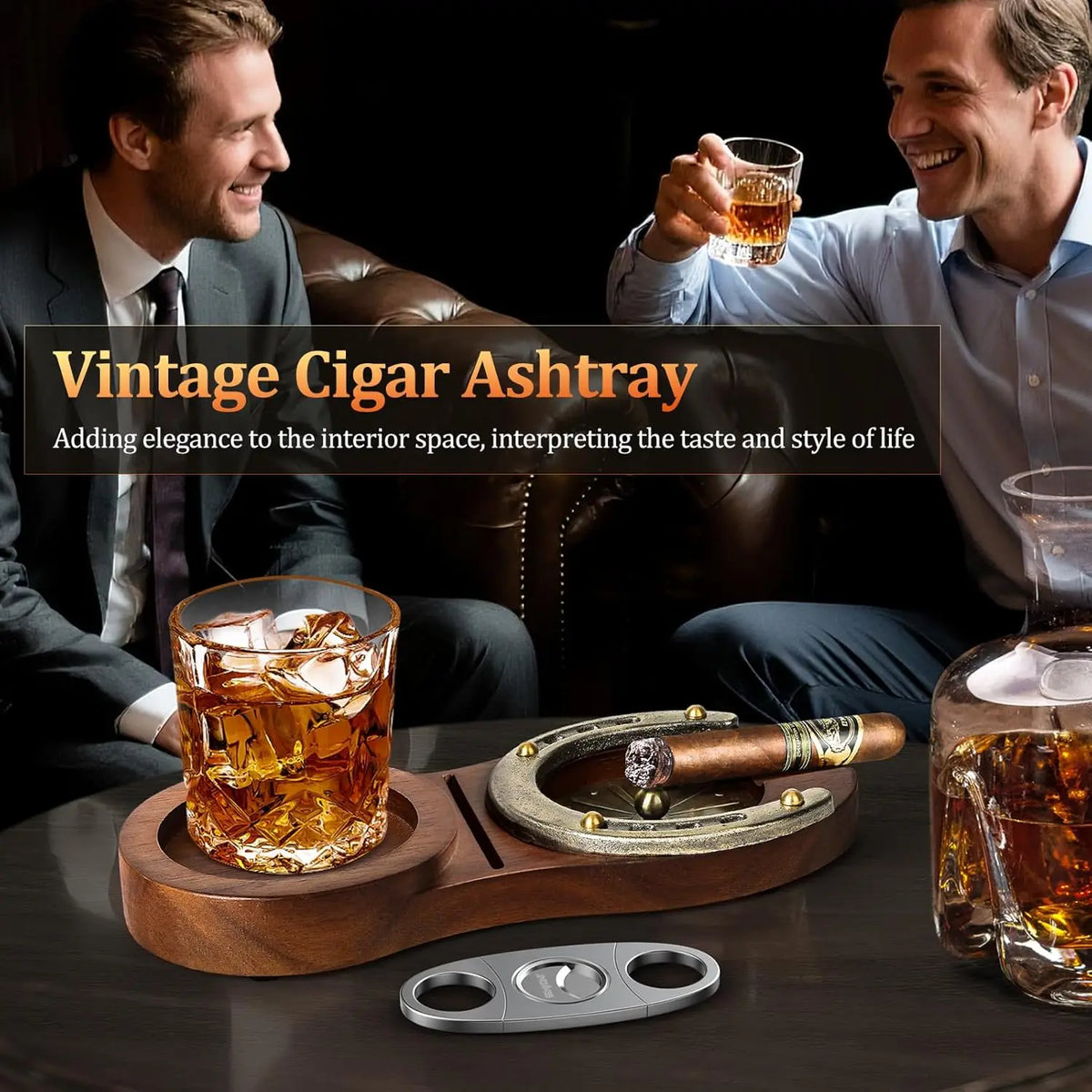 Brown-Double variant of the horseshoe wooden cigar ashtray with two cigar rest slots