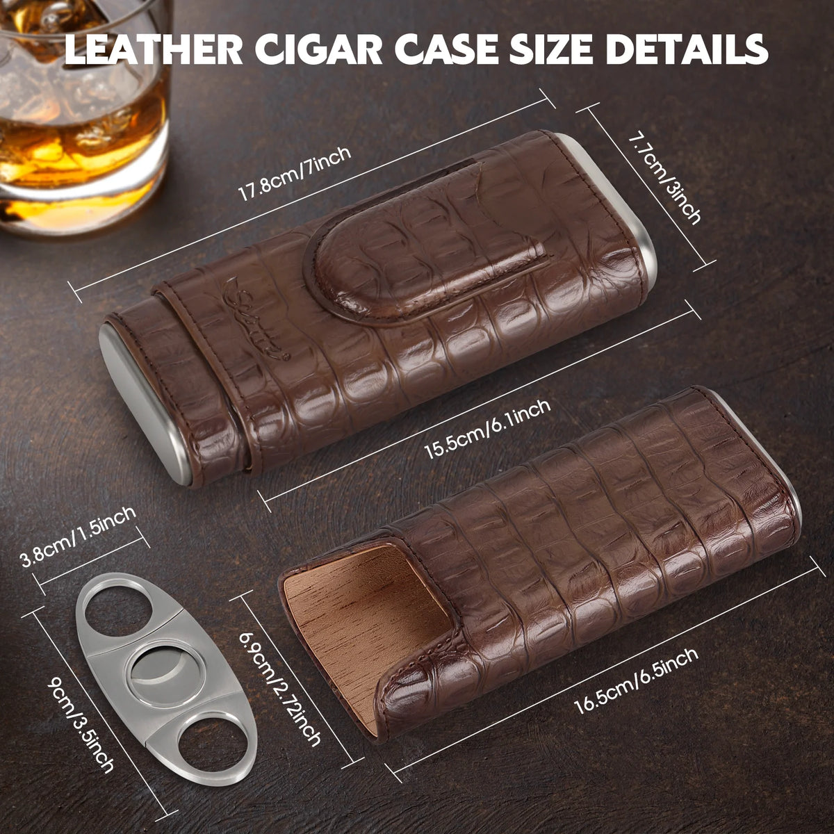 Scotte SC-case001 portable cigar humidor box dimensions: 7.6 x 3.54 x 2.8 inches
