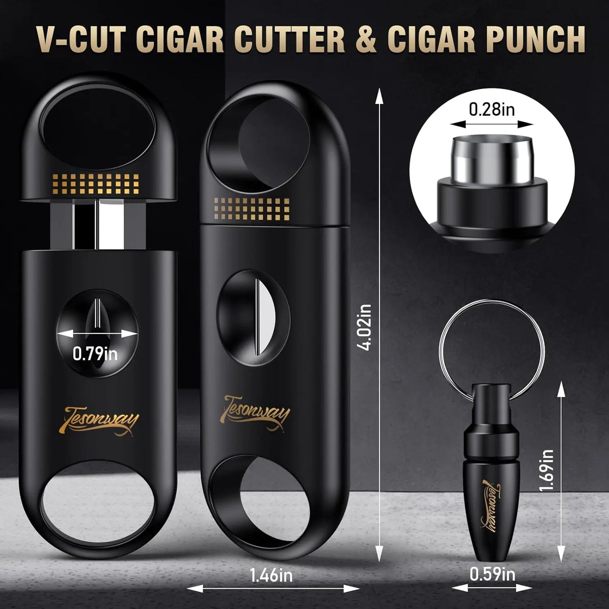 All four pieces of the portable cigar ashtray and cutter set laid out together