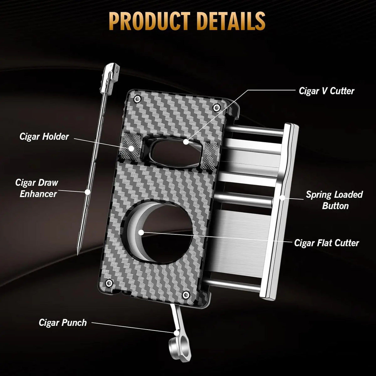 Cigar punch function of the 5-in-1 cutter set, close-up on the punch tip