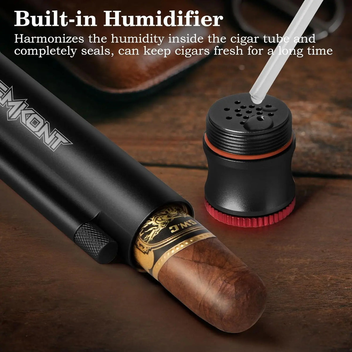 Brushed gold variant of the travel cigar tube with anodized finish, side view