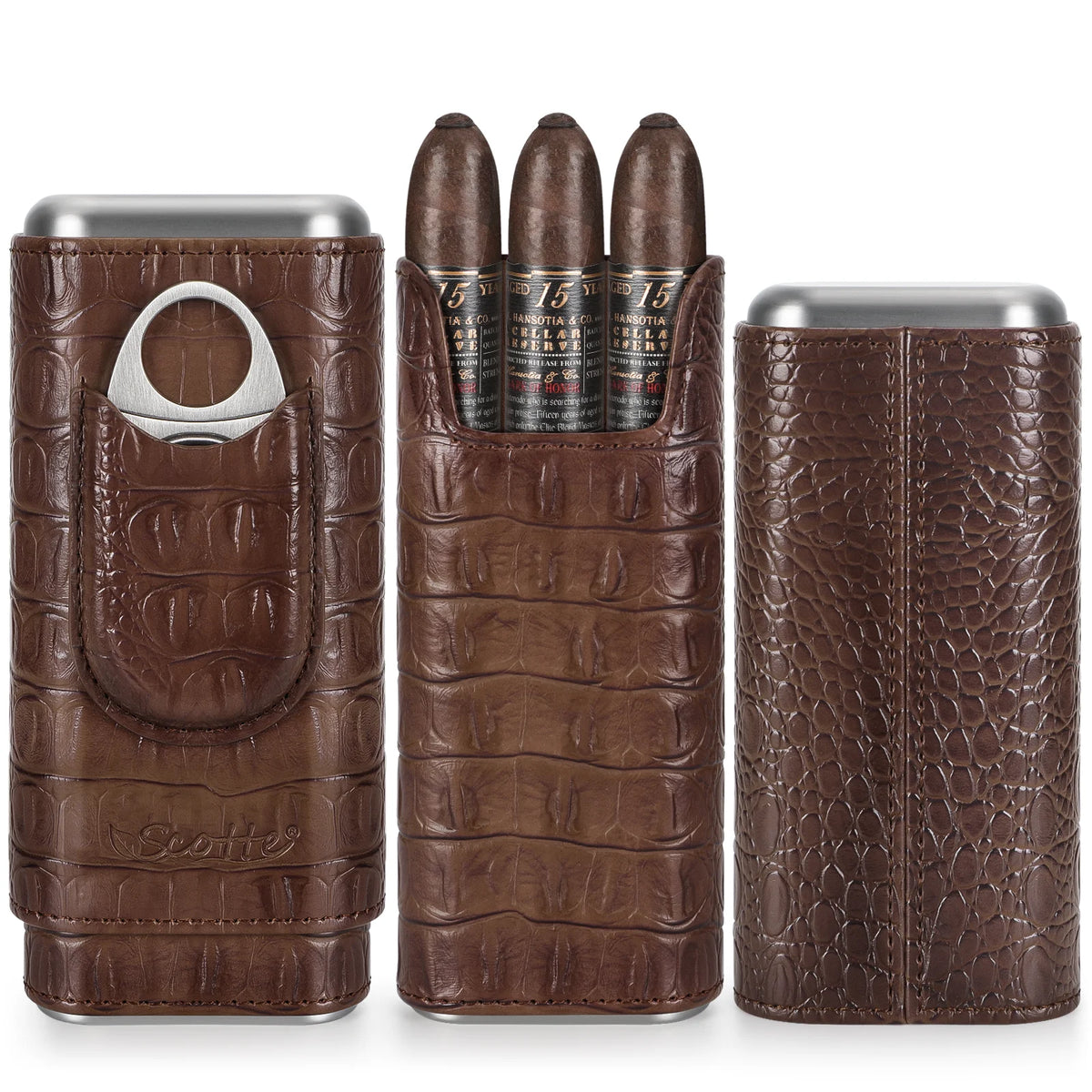 Interior cedar lining of the Scotte cigar travel case with U-shaped cigar notches