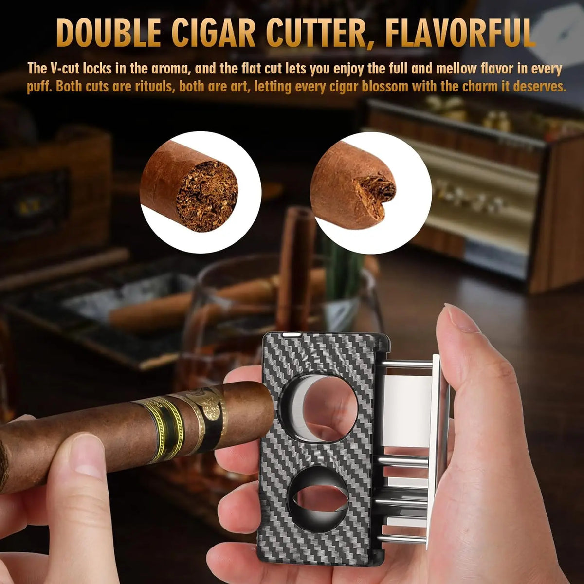 5-in-1 cigar cutter set open gift box presentation, ready to give