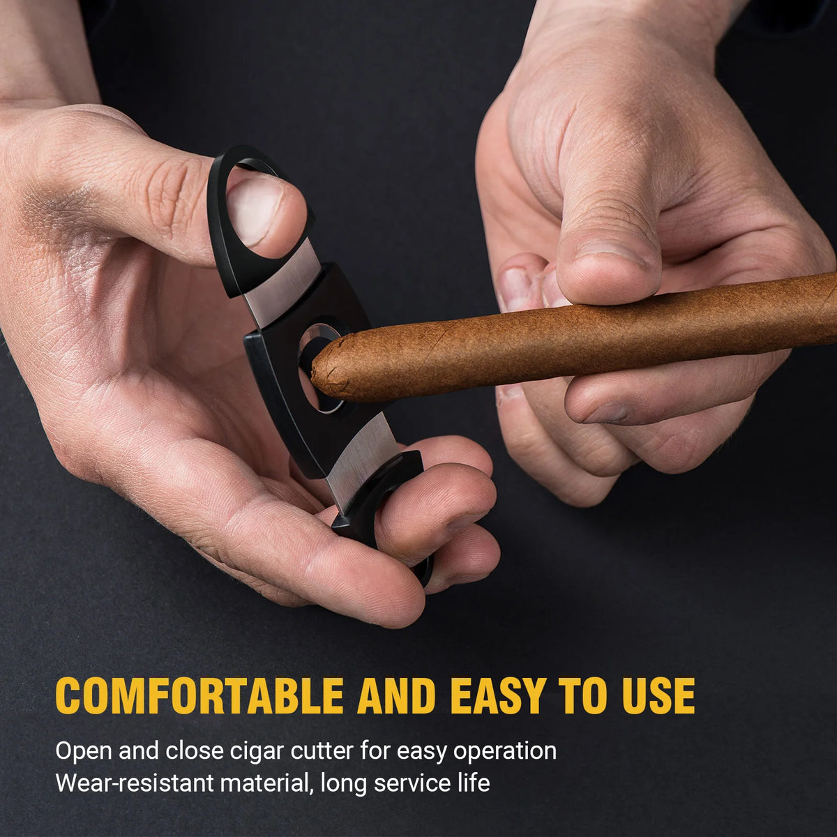 Tesonway cigar cutter matte black and silver finish, side profile view