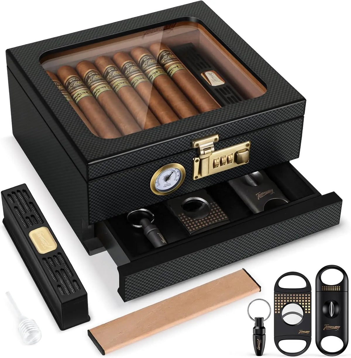 Cedar Wood Desktop Cigar Humidor with Glass Top
