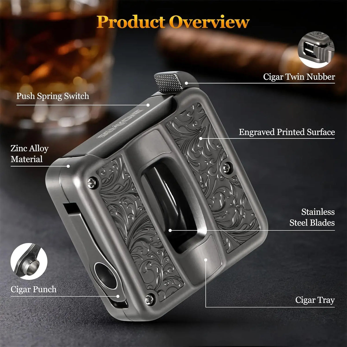 Twin nubber function on the 4-in-1 cigar cutter holding a cigar stub securely