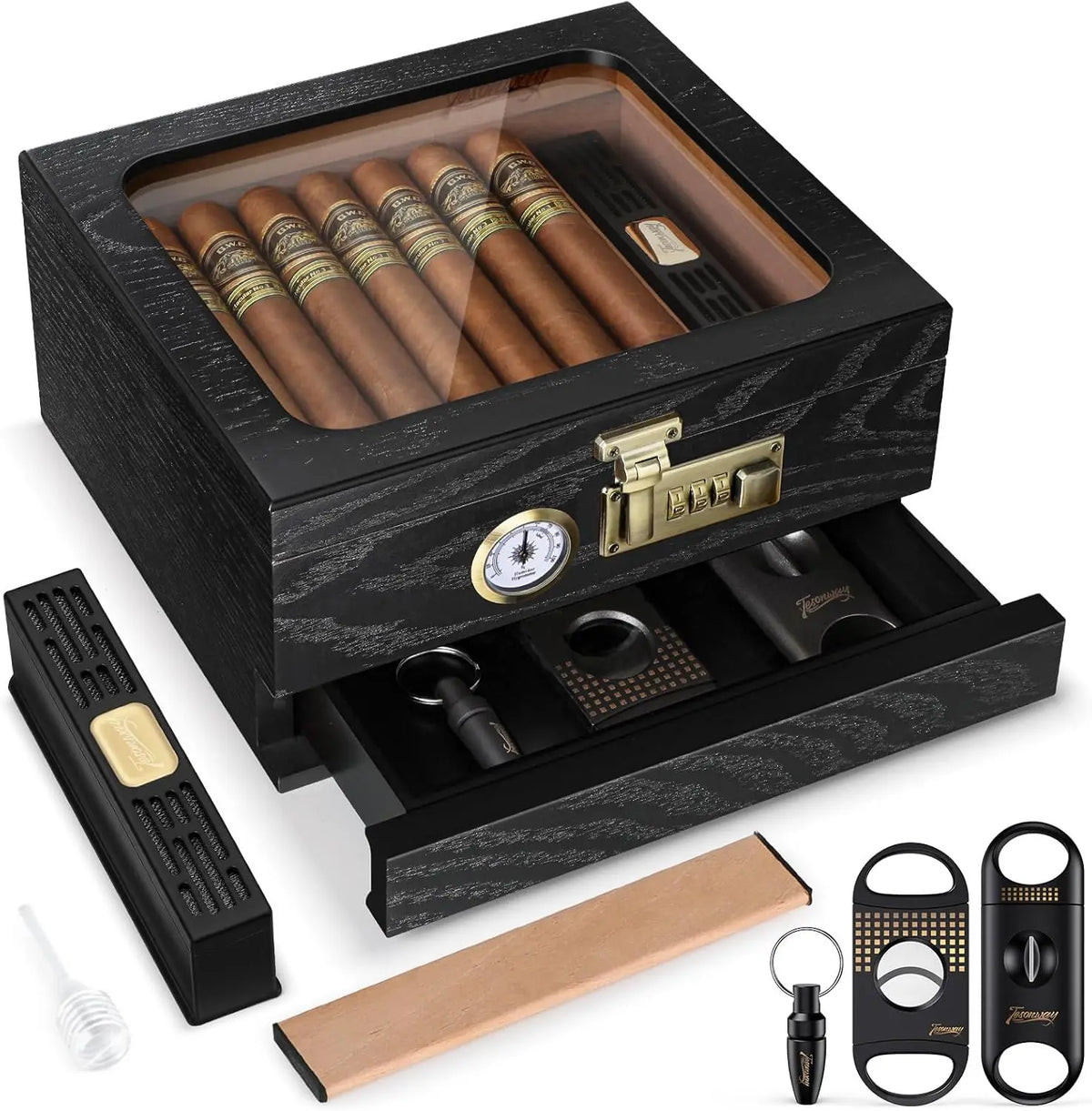 Cedar cigar humidor felt base protecting desk surface, bottom view