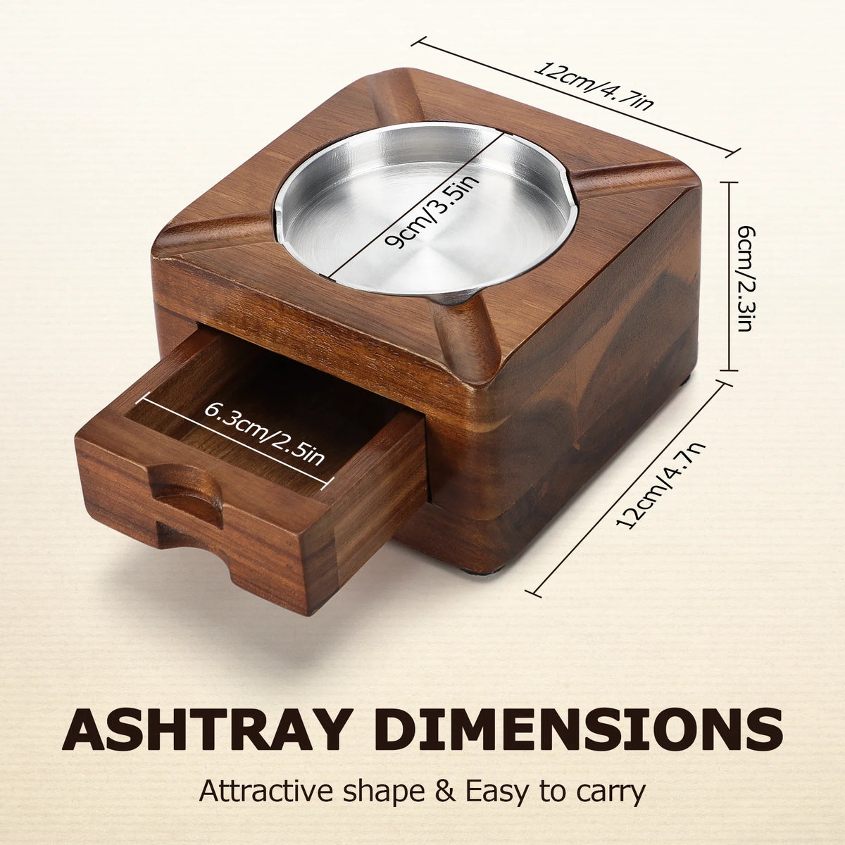 Bottom of the wooden cigar ashtray showing four rubber non-slip feet on the square base