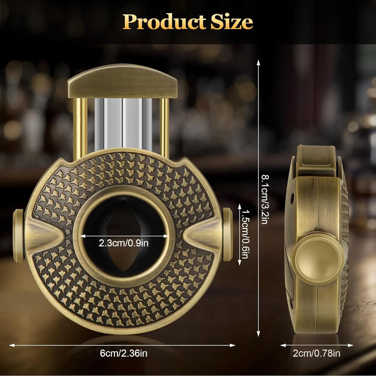 Red finish Scotte V-cut cigar cutter with integrated cigar rest, top-down view