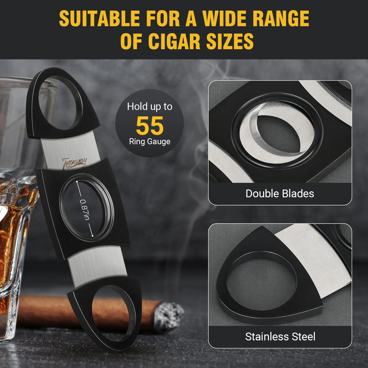 Black PU leather protective case for Tesonway guillotine cigar cutter, closed
