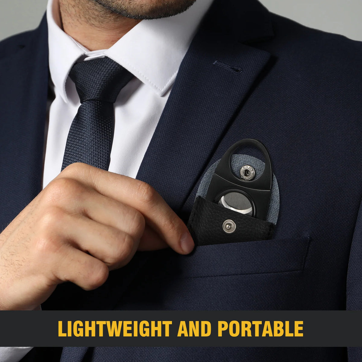 Tesonway guillotine cigar cutter gift presentation inside leather sleeve