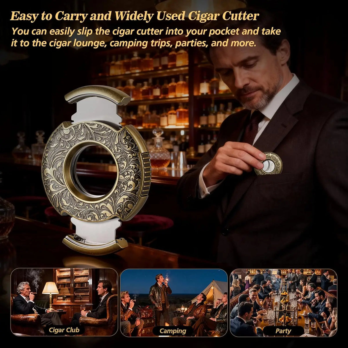 Scotte bronze guillotine cutter next to a Robusto cigar, ring gauge compatibility