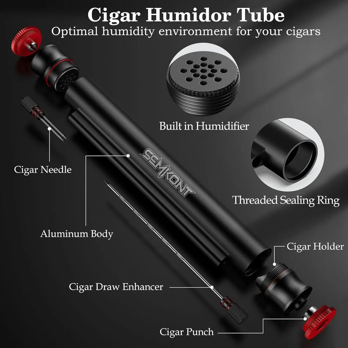 Dual cigar punch cutters included with the aluminum travel cigar tube, two size comparison