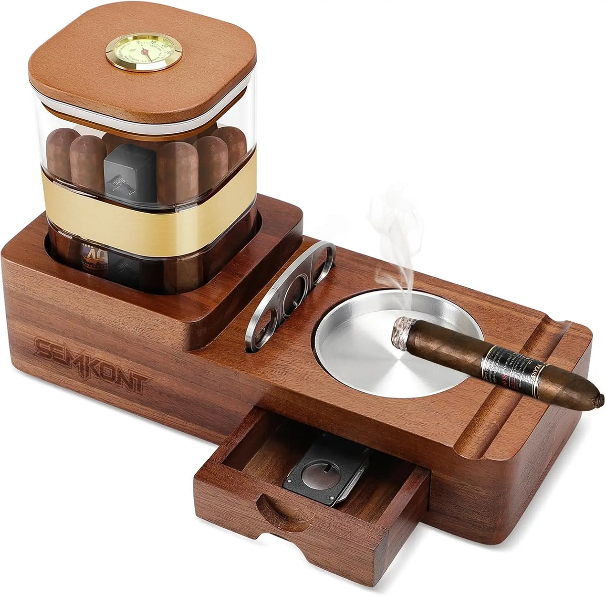 SEMKONT wooden cigar humidor set packaged as a complete cigar gift for men