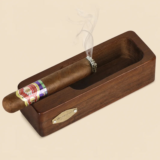 Wooden cigar ashtray octagonal solid wood brown front view
